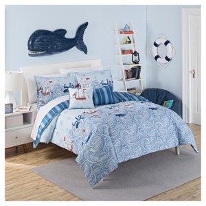 Aqua Ride the Waves Reversible Comforter Set (Twin) - Waverly Kids , Blue