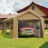 PE+ Steel Frame Carport Canopy, 10x20/12x20/13x20 FT Portable Garage with 4 Doors & 4 Windows, Waterproof Shelter in Gray/Khaki/White/Green - 2 of 4