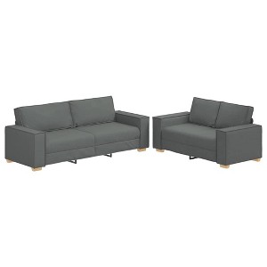 vidaXL 2 Piece Dark Gray Fabric Sofa Set - Durable Polyester & Sturdy Frame for Living Room/Office Use - 1 of 4
