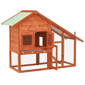 vidaXL Rabbit Hutch 2-Tier Bunny Cage with Pull Out Tray House Solid Fir Wood - Brown - 1 of 4
