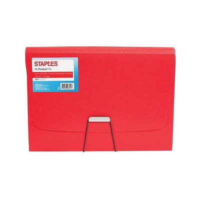 Staples Plastic 13 Pocket Reinforced Expanding Folder Letter Size Red TR52016/52016