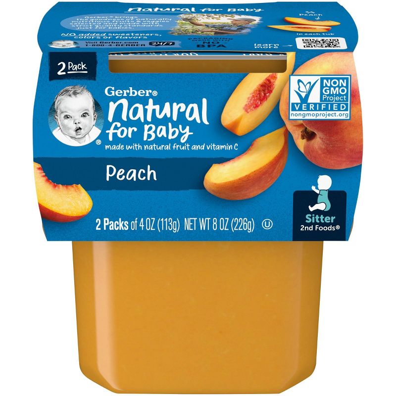 Gerber Sitter 2nd Foods Peach Baby Meals Tubs - 2ct/4oz Each, 1 of 8