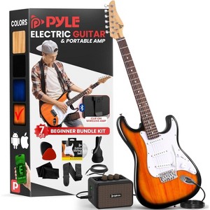 Pyle 6-String ST Style Electric Guitar Kit with 5W Amplifier, Gig Bag, and Accessories - 1 of 4