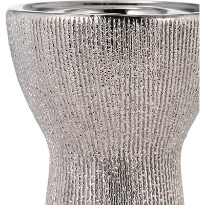 Silver Beaded Ceramic 12" Tabletop Candle Holder
