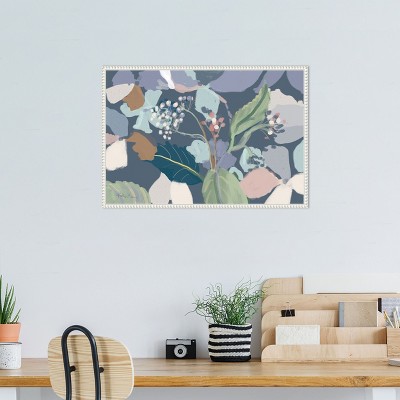 Floral Abstract Botanical Print on Canvas with White Frame