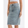 INSPIRE CHIC Women's Raw Hem High Waisted Pockets Stretch Knee Length Jean Denim Skirt - 2 of 4