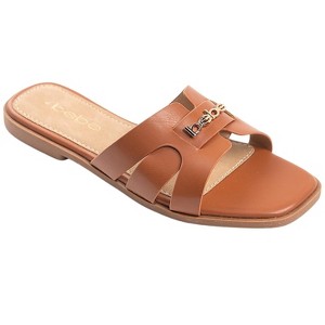 bebe Women's Slide Sandals - Slip-On Comfort with Rhinestone, Pearl, and Logo Embellished Straps - Casual Flat Sandals - 1 of 4