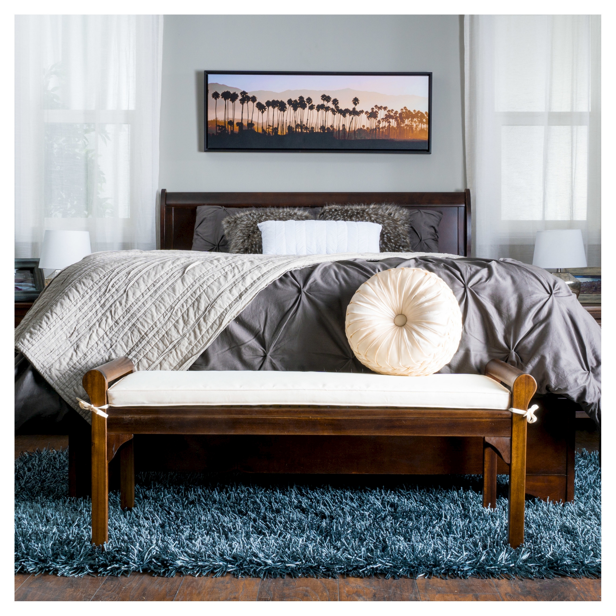 Nelson Wood Bench with Cushion Mahogany - Christopher Knight Home: Upholstered, Entryway, Acacia Frame