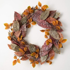 26"H Sullivans Warm Fall Mixed Leaf Wreath For Front Door, Multicolored - 1 of 4