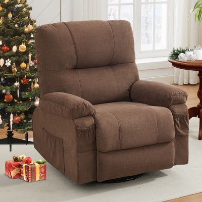 GDFStudio Gresham Modern Metal and Linen Tufted Upholstered Rotating Recliner Chair
