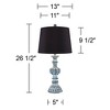 Regency Hill Tanya Country Cottage Table Lamps 26 1/2" High Set of 2 Blue Wash Black Faux Silk Drum Shade for Bedroom Living Room Bedside Nightstand - 4 of 4