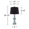 Regency Hill Tanya Country Cottage Table Lamps 26 1/2" High Set of 2 Blue Wash Black Faux Silk Drum Shade for Bedroom Living Room Bedside Nightstand - image 4 of 4