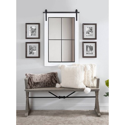 Cates Rustic White Solid Wood 39" Windowpane Wall Mirror