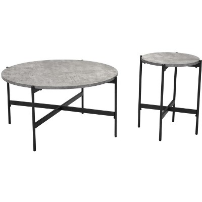 Gray and Black Round MDF and Steel Coffee Table Set