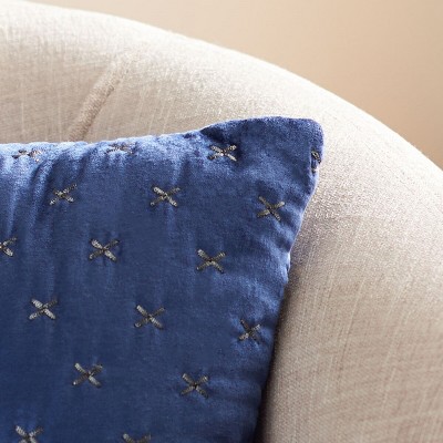 Royal Blue Rectangular Embroidered Decorative Pillow
