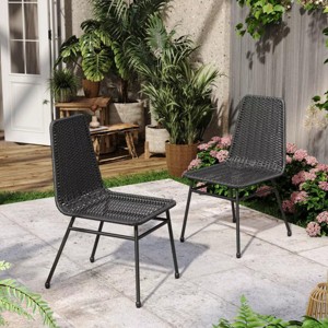 Coolbibila Modern Armless PE Rattan Woven Back Dining Chairs Set of 2,Iron Metal Legs Kitchen Dining Room Chair,Outdoor Patio Dining Chair - 1 of 4