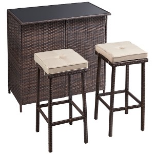 Yaheetech 3-Piece Outdoor Bar Set Rattan Wicker Patio Furniture Set Brown - 1 of 4