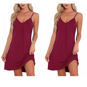 INSPIRE CHIC Women's 2 Pcs Sleeveless Camisole V Neck Pajama Dress Sleepwear Nightgowns - 1 of 4