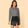 Allegra K Women's Solid Cropped Button-Down Plaid Cuffs Jean Jacket with Pockets - 3 of 4