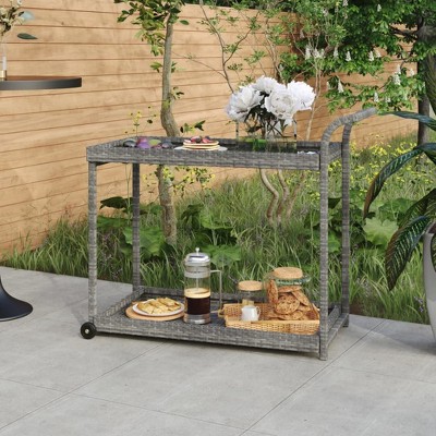 vidaXL Bar Cart Gray 39.4 inches x17.7 inches x32.7 inches  Poly Rattan