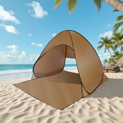 FURNIinspire Camping Tents Pop Up Beach Tent Sun Shade Shelter For Outdoor Beach Camping, Waterproof Tent Canopy, Brown, 64.96"*59.06"*43.3"