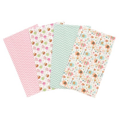Trend Lab Elephants and Owls Flannel Burp Cloth Set - Pink 4pk