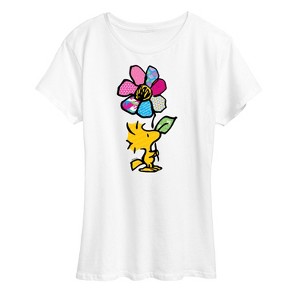Women's - Peanuts - Woodstock With Flower And Pattern Short Sleeve Graphic T-Shirt - 1 of 4