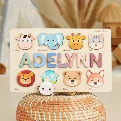 Huxxion Animal Name Puzzle for Kids, Wooden Toddler Puzzle with Story-Themed Elements, Custom Gifts For 1-3 Year Old, Nursery Decor NP53