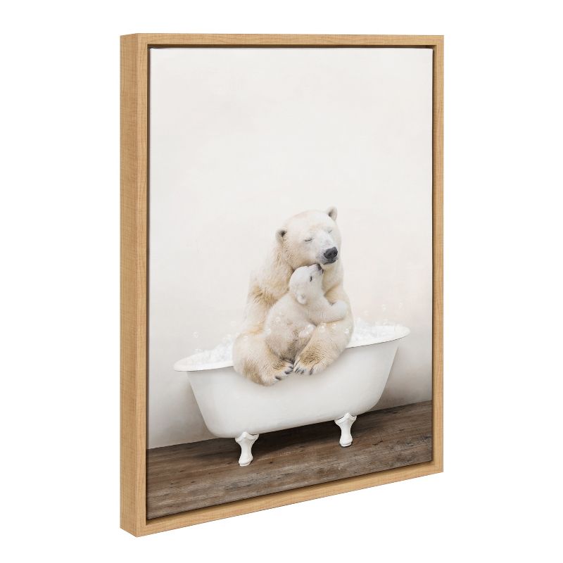 18&#34; x 24&#34; Sylvie Mother Baby Polar Bear Bath Framed Canvas by Amy Peterson Natural - Kate &#38; Laurel All Things Decor, 1 of 8