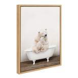 18" x 24" Sylvie Mother Baby Polar Bear Bath Framed Canvas by Amy Peterson Natural - Kate & Laurel All Things Decor