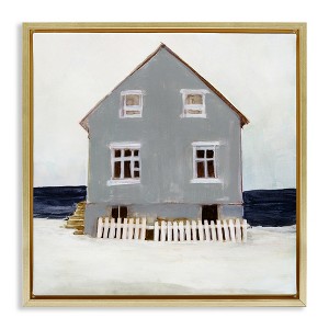 Stupell Industries Winter Beach House Landscape Floating Frame Canvas Art - 1 of 4