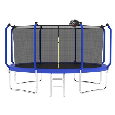 Aukfa Trampoline with Basketball, Enclosure Net, Kids Trampoline with Ladder, Outdoor Backyard Jumping Fun