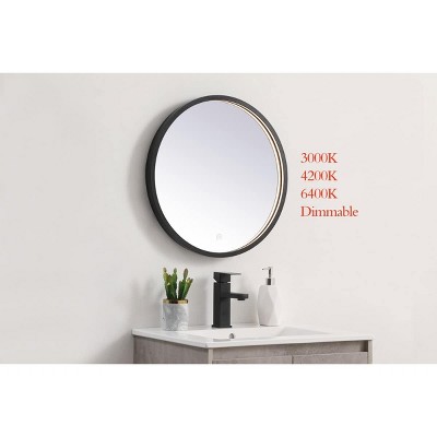 Black Aluminum LED Round Bathroom Vanity Mirror