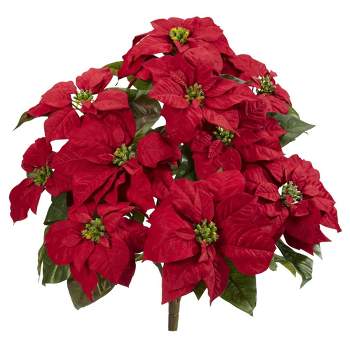 Nearly Natural 24-in Poinsettia Artificial Plant (Set of 2)