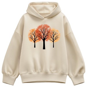 Women's Instant Message Watercolor Fall Trees Oversized Fleece