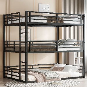 Kumasinova Metal Triple Bunk Bed, Heavy-Duty Steel Bed Frame with Full-Length Guardrails, Noise-Reducing Design for Shared Kids' Rooms/Guest Spaces - 1 of 4