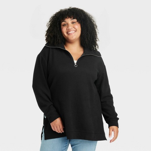 Women's Long Sleeve Cozy Ribbed Tunic Sweatshirt - Ava & Viv™ Black 4X