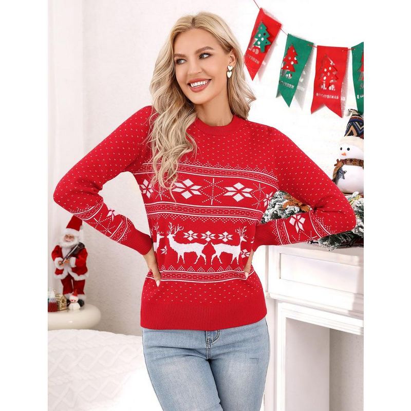 Family Matching Christmas Sweater Reindeer Snowflakes Knitted Ugly Crew Neck Pullover for Women/Men/Kids, 2 of 8