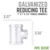 Pipe Decor 1 in. x 1 in. x 1/2 in. Galvanized Reducing Tee - 3 of 4