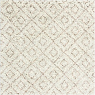 Beige and Ivory Square Trellis Shag Rug 8 ft