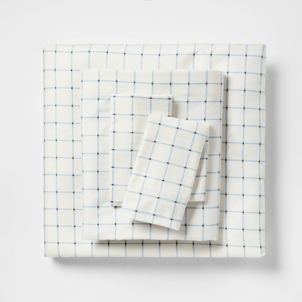 Queen Microfiber Sheet Set Blue Grid - Room Essentials™