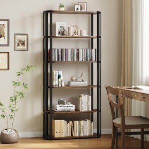 Zstar 71 Inch Tall Bookshelf, 6 Tier Industrial Bookcase with Heavy Duty Metal Frame, Slim Farmhouse Storage Shelves for Living Room,Bedroom,Office - 1 of 4