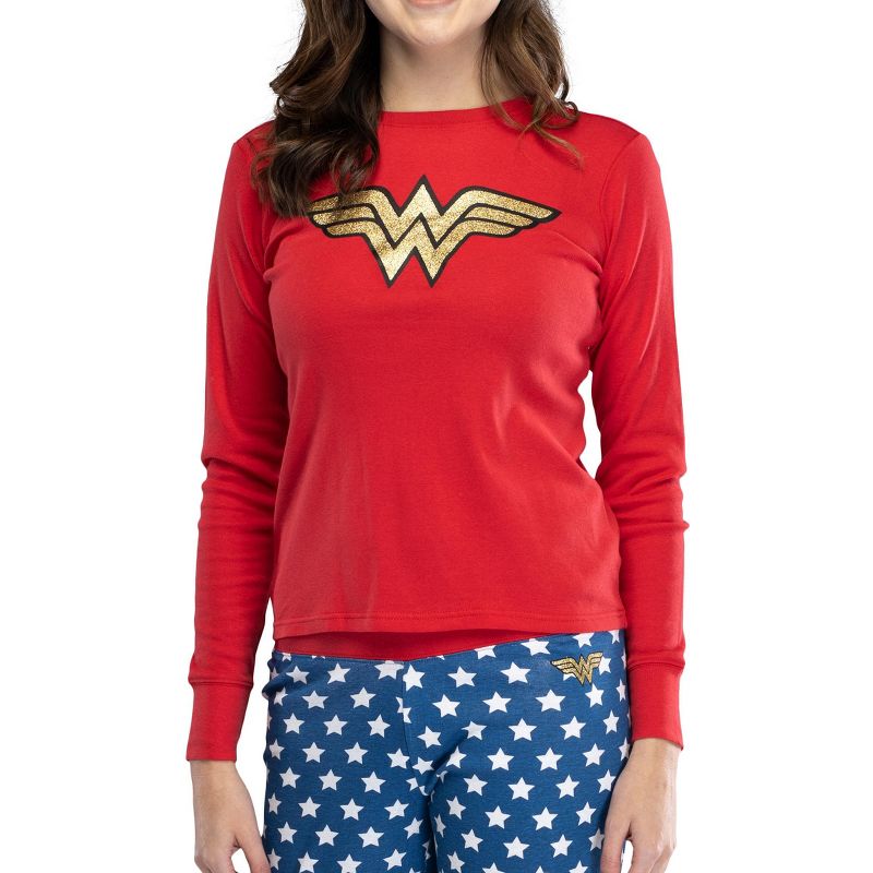 Intimo Womens Wonder Woman Glitter Logo Pajama Set, 2 of 5