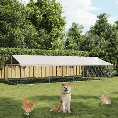 vidaXL Dog Kennel Silver Galvanized Steel Large Dog Kennel Rectangular