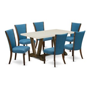 HomeStock 7-Piece Distressed Jacobean Finish Solid Wood Top Dining Table with 6 Parson-Chairs - 1 of 4