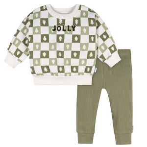 Gerber Baby Boys' 2-Piece Sweatshirt and Pant Set, Green Christmas - 1 of 4
