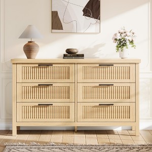 Fluted 6 Drawer Dresser for Bedroom, Mid Century Modern Chest of Drawers, Wooden Fluted Dresser Chest w/ Clothes Storage Cabinet, Bedroom, Living Room - 1 of 4