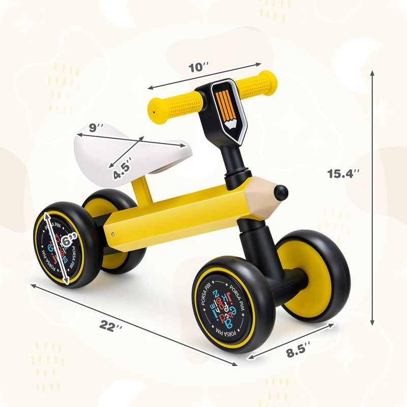 Costway Baby Balance Bike for 1-3 Years Old Riding Toy No Pedal for Boys & Girls Yellow, 3 of 11
