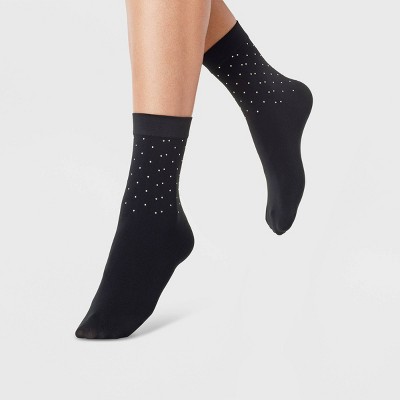 Women's Studded Anklet Socks - A New Day™ Black 4-10