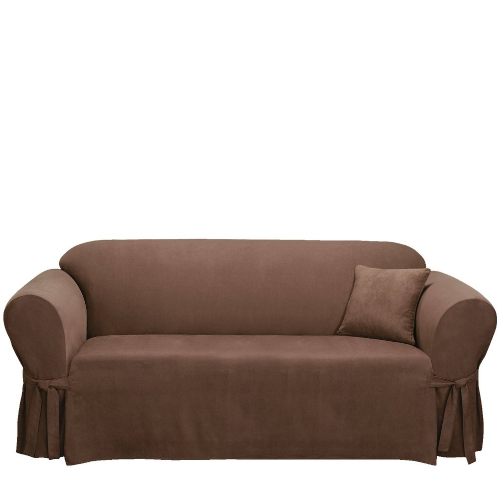 Photos - Furniture Cover Soft Suede Sofa Slipcover Chocolate - Sure Fit: Stretchable Polyester & Sp